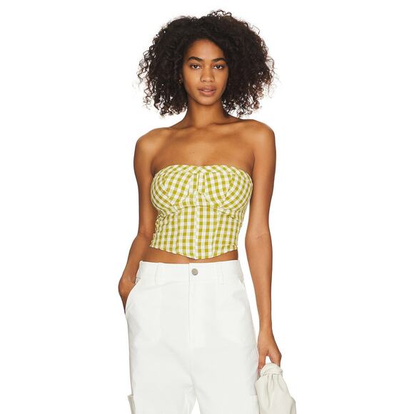 Free People Leilani Tube Top - M -  Green Gingham - Picture 1 of 4